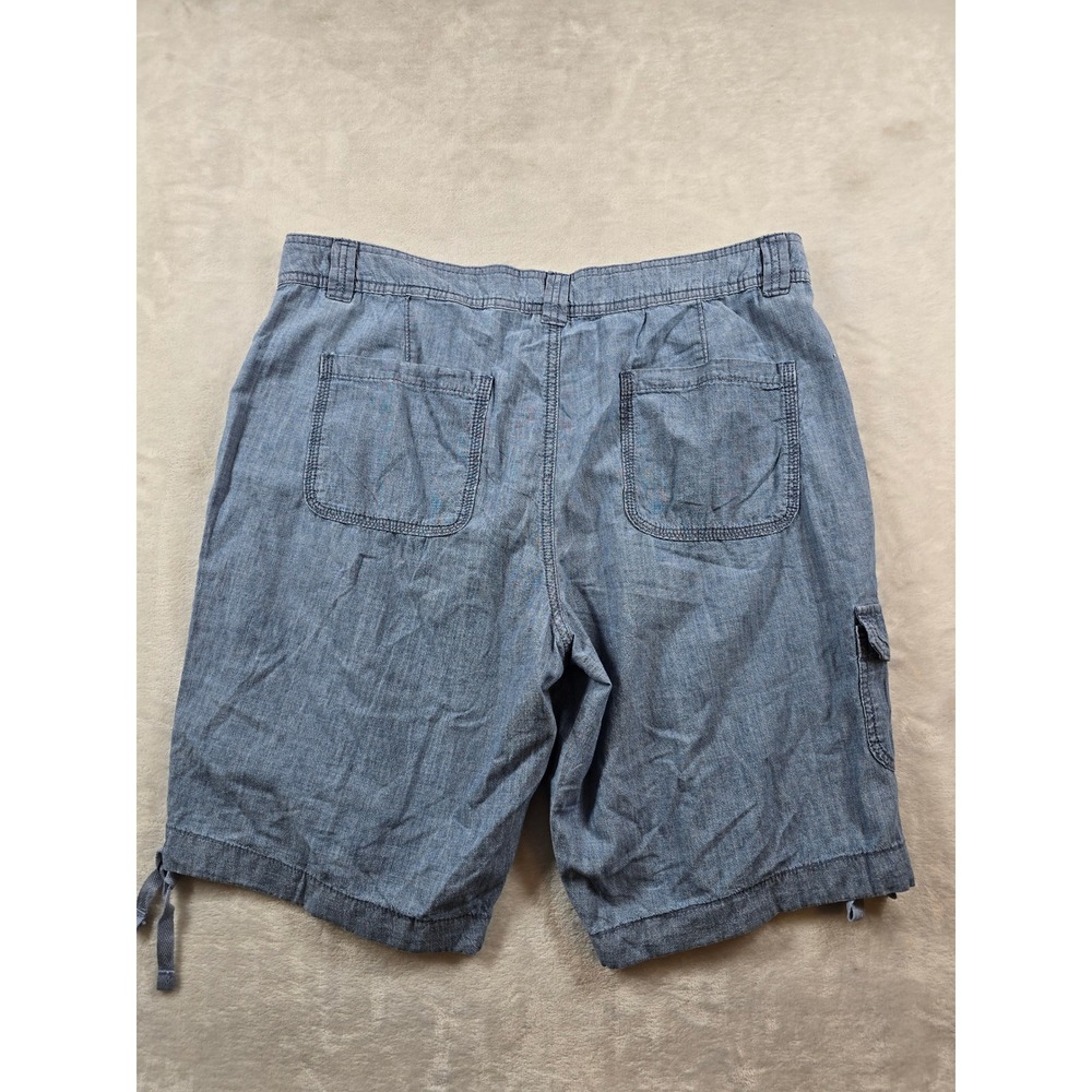 St. John's Bay Bermuda Shorts Womens 14 Blue Cotton Mid Rise Cargo Chambray NEW - Picture 3 of 7